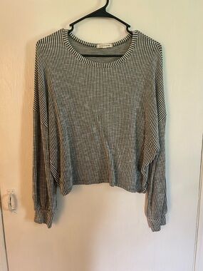 Striped Knit Drop-Shoulder Sweater - Black & White